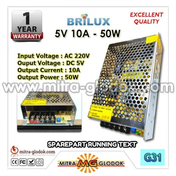 Power Supply Trafo Brilux DC 5V 10A | 50W (Super Quality)